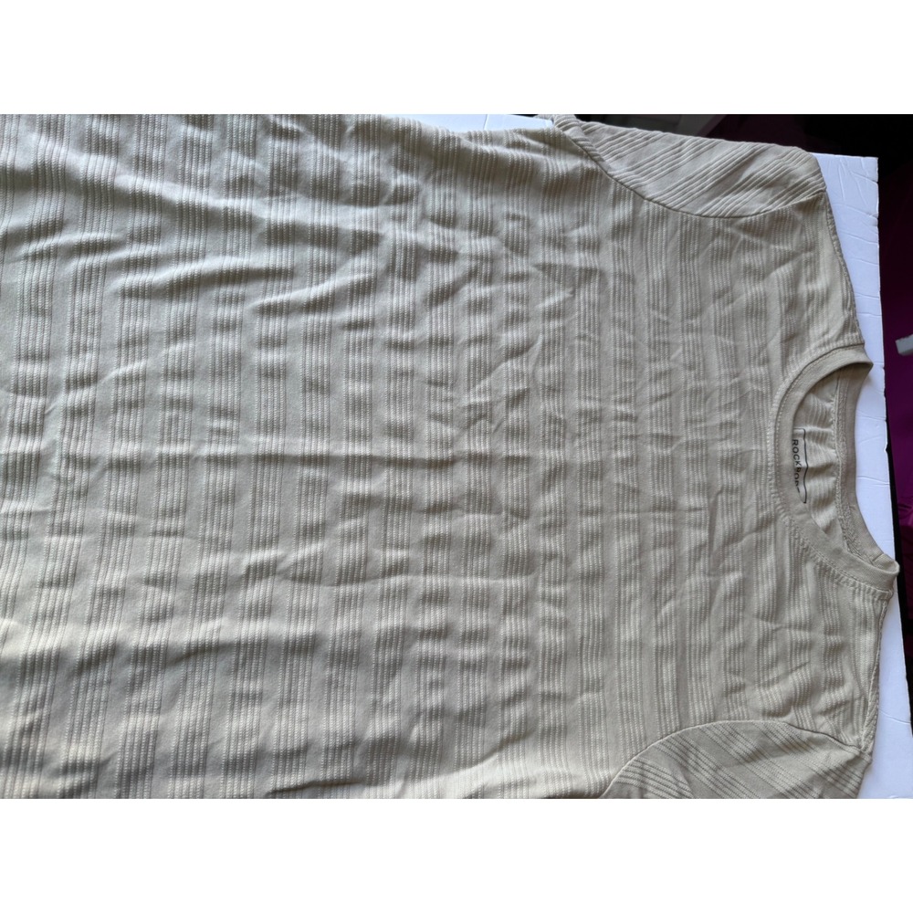 Rockport Mens Textured Knit T-Shirt Tan Beige Short Sleeve Crewneck Size M